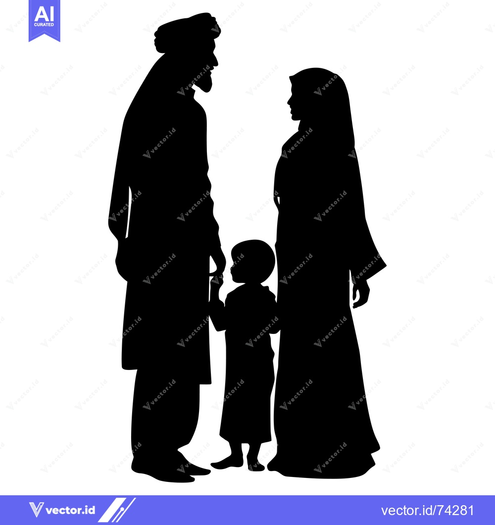 Premium Vector dari Black Silhouette of a Muslim Family of Three