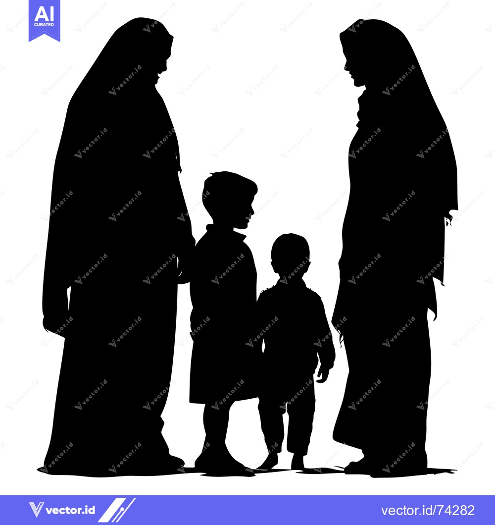 Premium Vector of Silhouette of a Muslim Family with Two Children