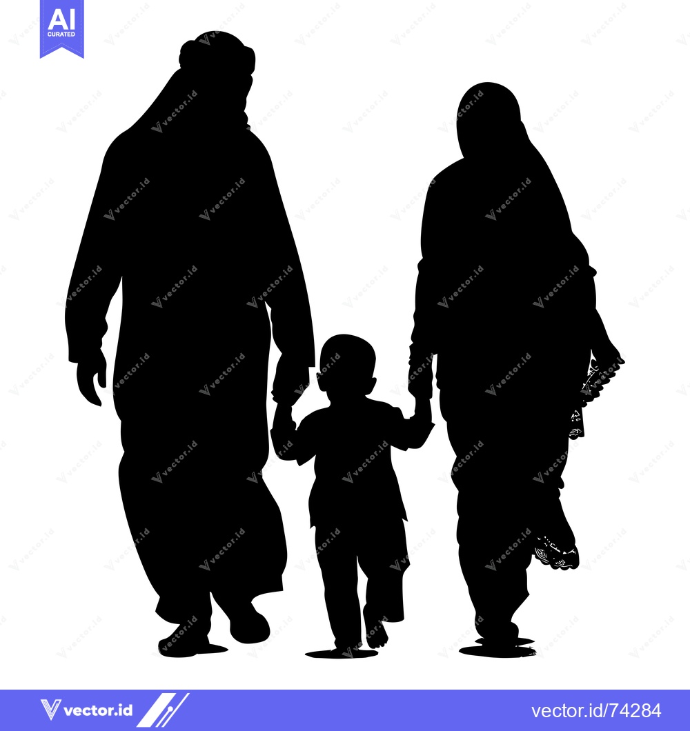 Premium Vector of Silhouette of a Muslim Family Walking Together