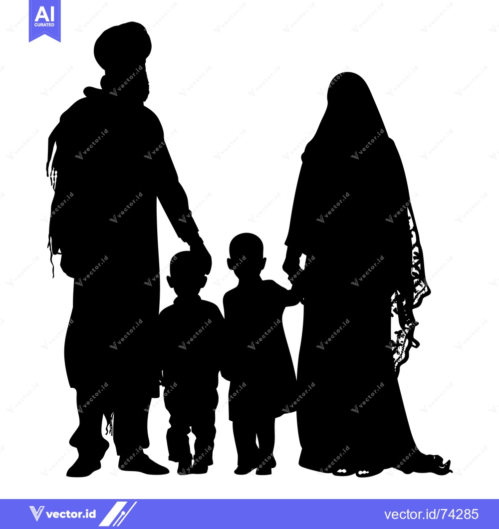 Premium Vector dari Silhouette of a Muslim Family with Two Children