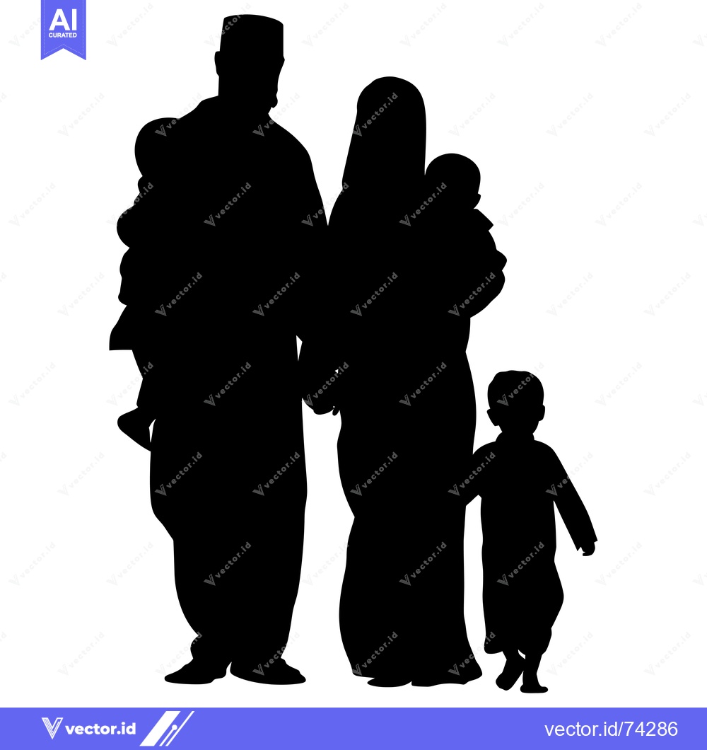 Premium Vector of Silhouette of a Muslim Family with Two Children