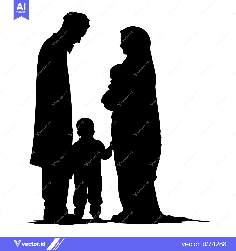 Premium Vector of Silhouette of a Muslim Family with a Baby and Child
