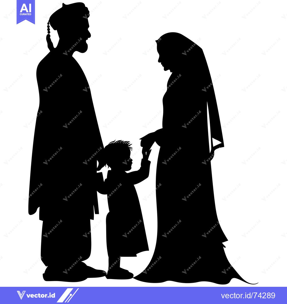 Premium Vector dari Silhouette of a Muslim Family with a Young Child