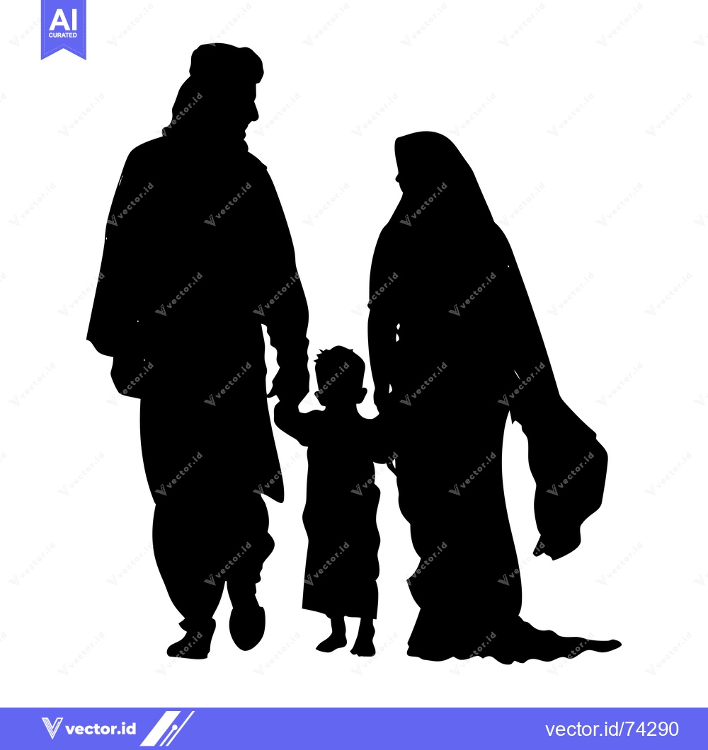 Premium Vector dari Silhouette of a Muslim Family Holding Hands
