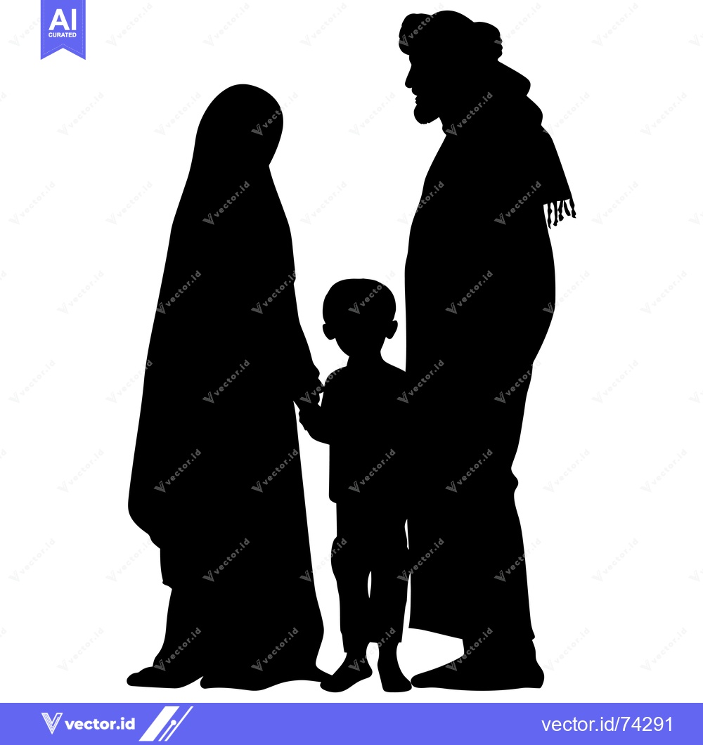 Premium Vector dari Silhouette of a Muslim Family Holding Hands