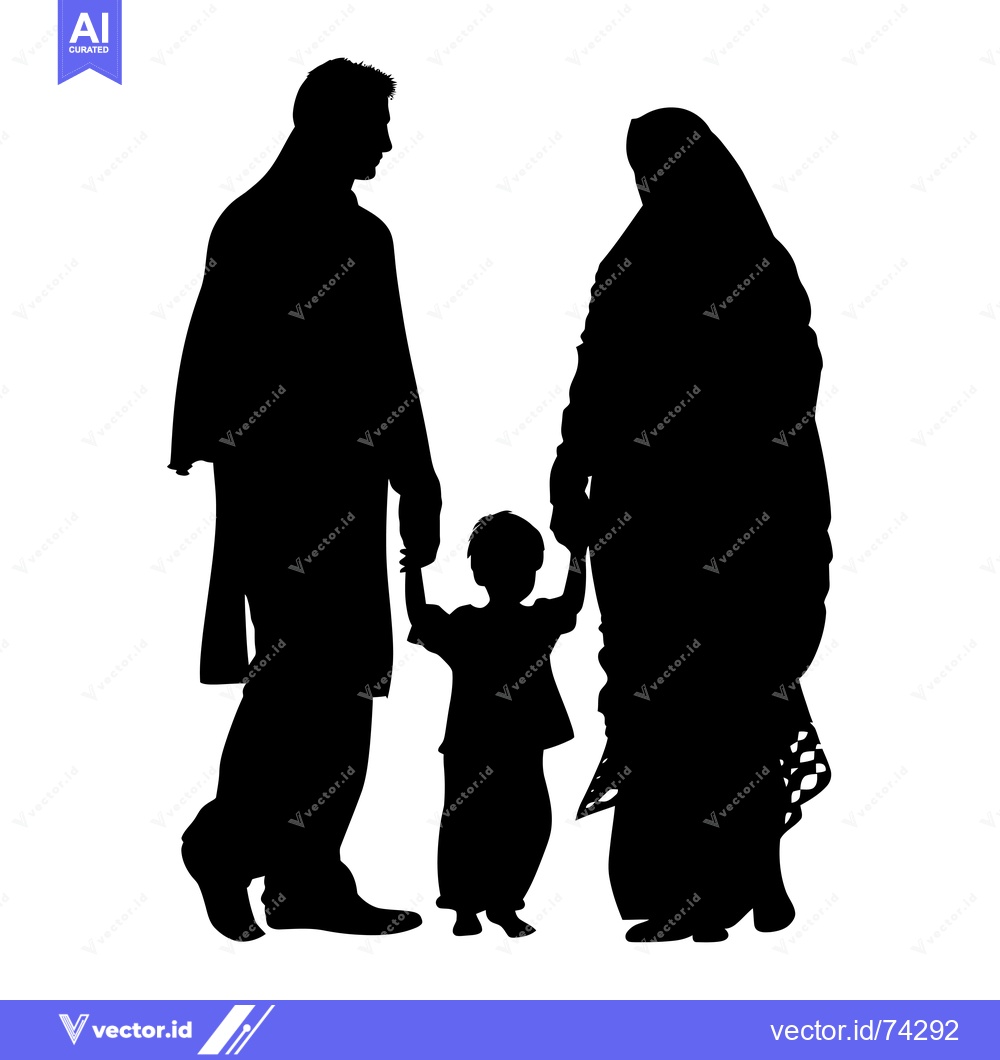Premium Vector of Silhouette of a Family with a Young Boy Holding Hands