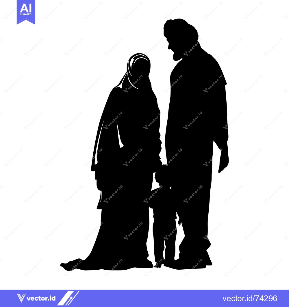 Premium Vector dari Silhouette of a Muslim family with a child