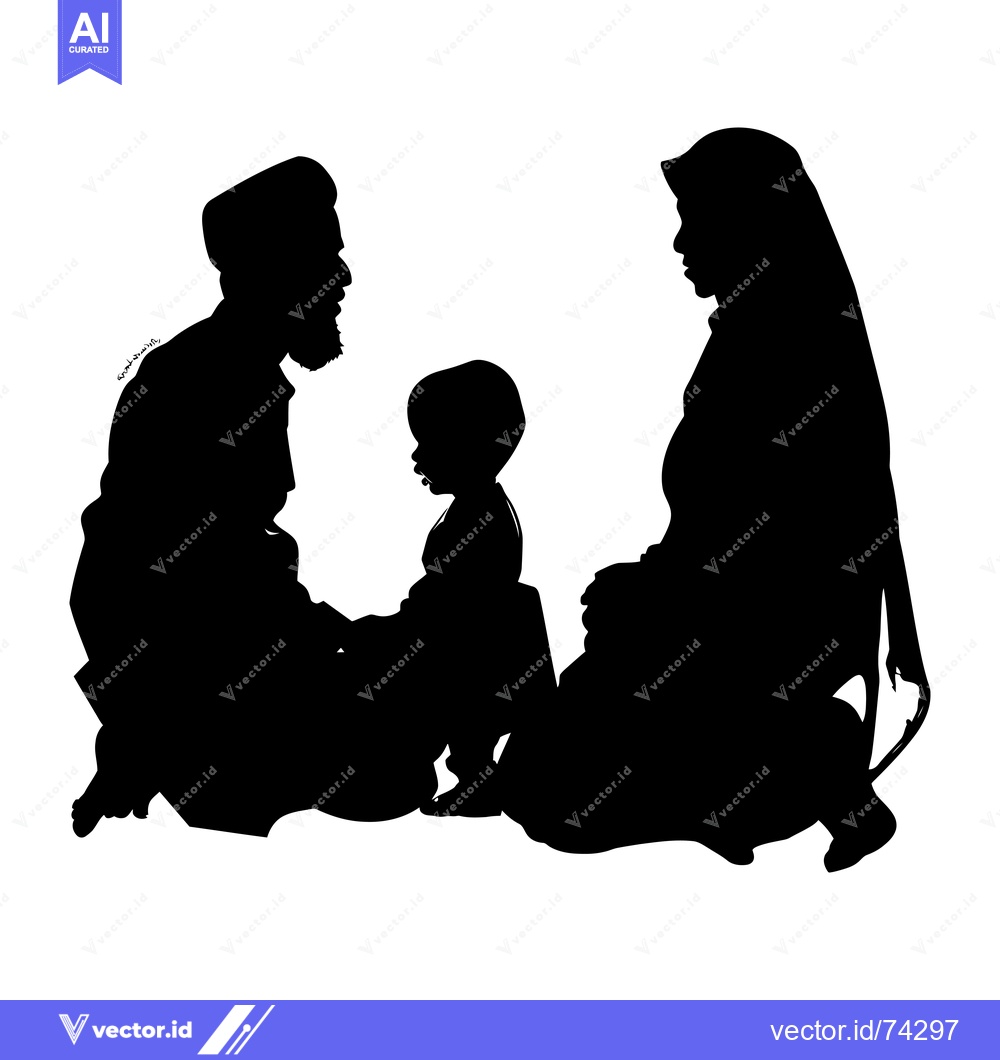 Premium Vector of Silhouette of a Muslim Family with a Child