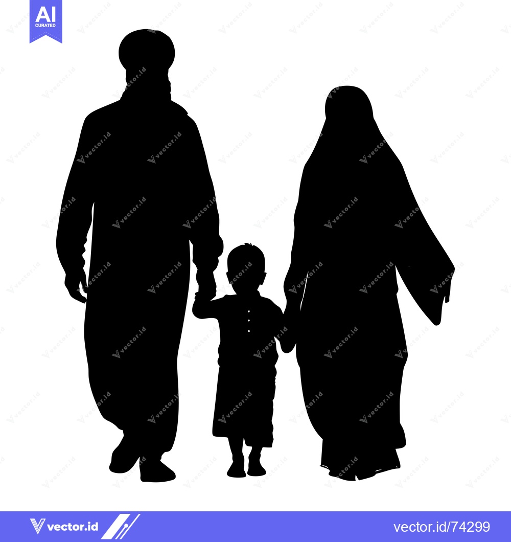 Premium Vector dari Silhouette of a Muslim Family Holding Hands