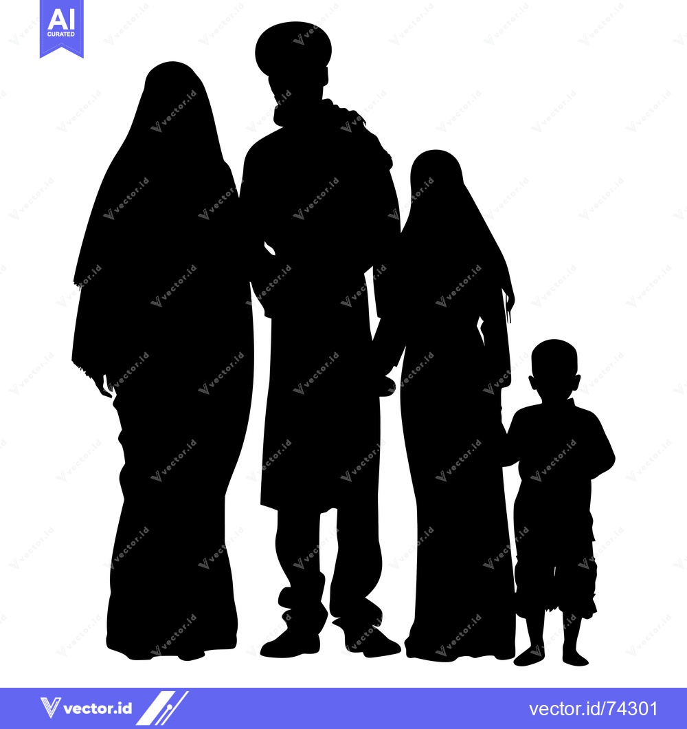 Premium Vector of Silhouette of a Muslim Family with a Father, Mother, Daughter and Son