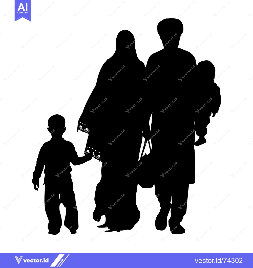 Premium Vector dari Silhouette of a Muslim Family with Two Children