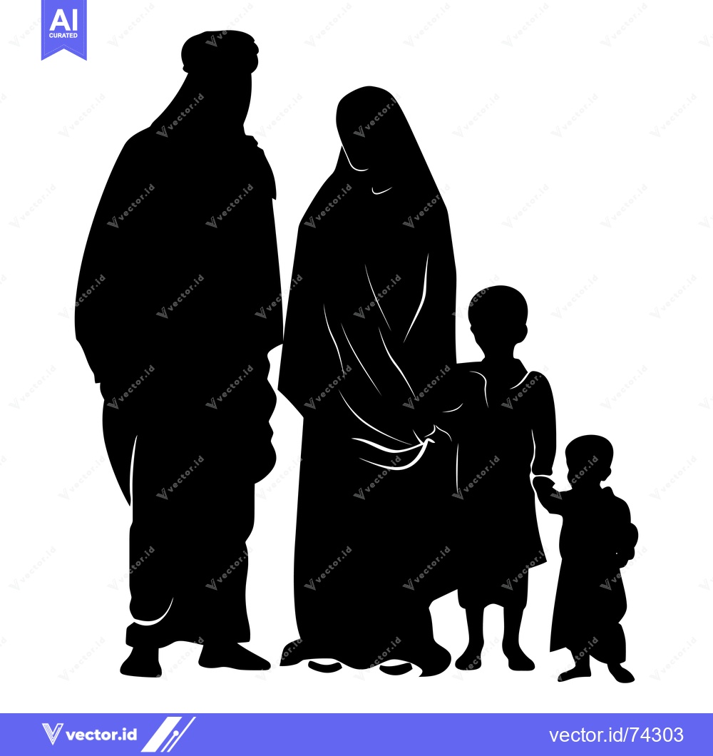 Premium Vector dari Silhouette of a Muslim family with two children