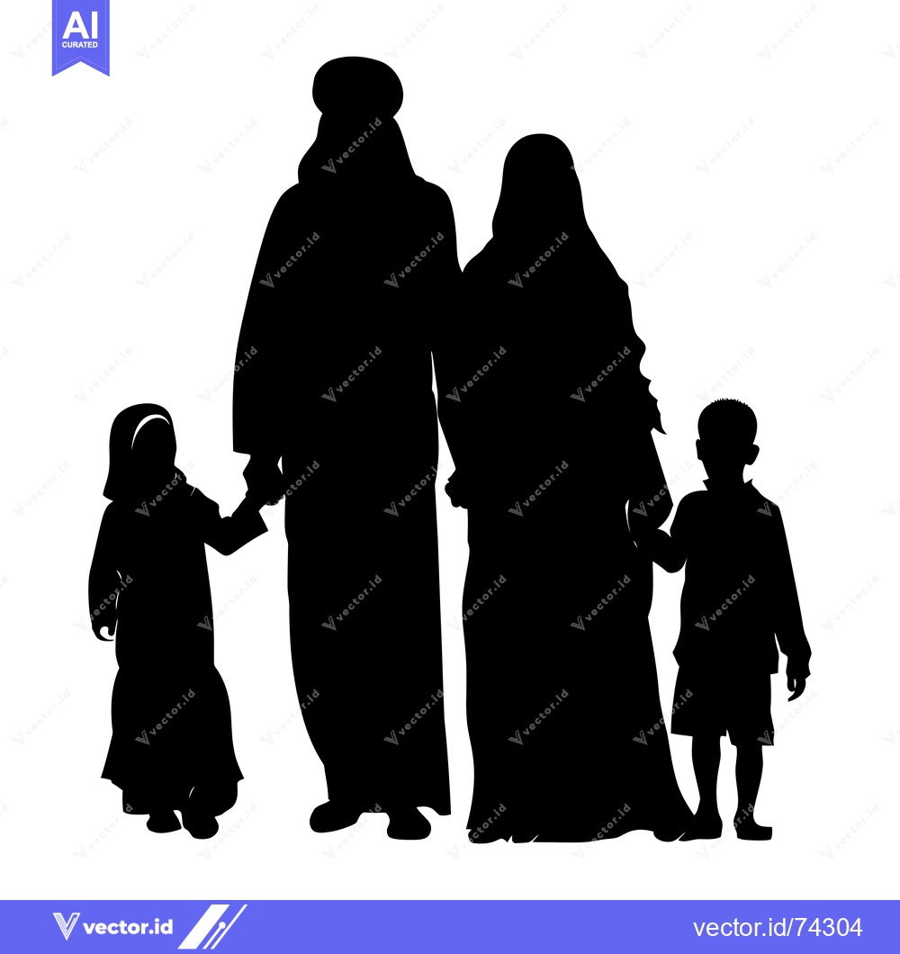 Premium Vector of Silhouette of a Muslim Family with Two Children