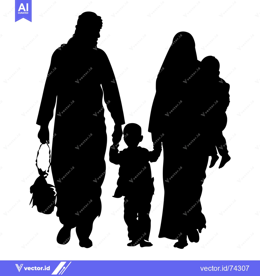 Premium Vector of Silhouette of a Muslim Family Walking with Two Children
