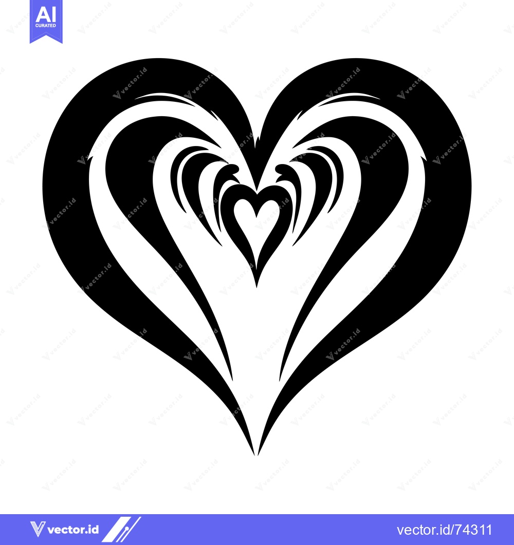 Premium Vector dari A black and white stylized heart with multiple concentric layers.