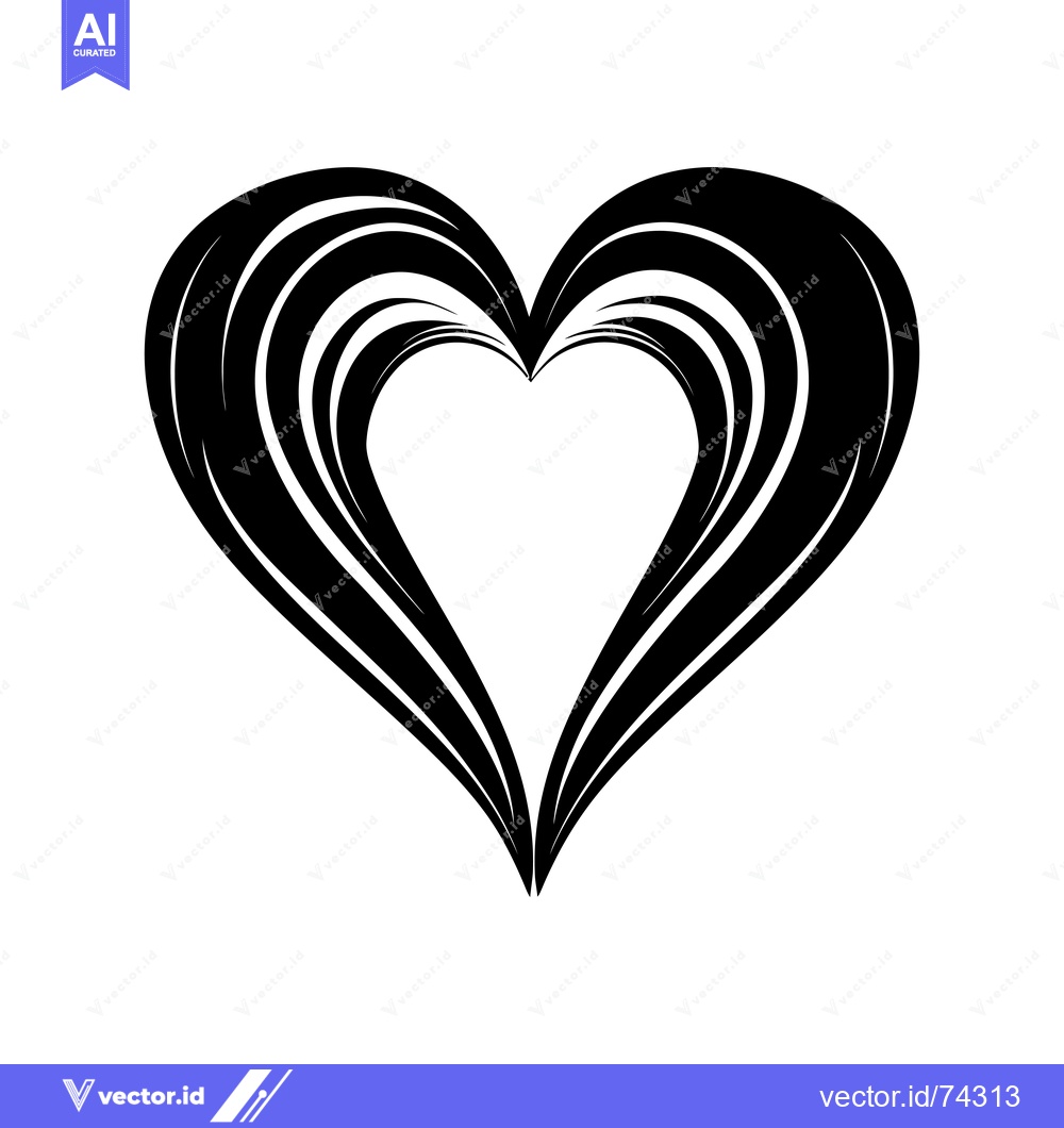 Premium Vector dari Black and White Abstract Heart with Multiple Curved Lines