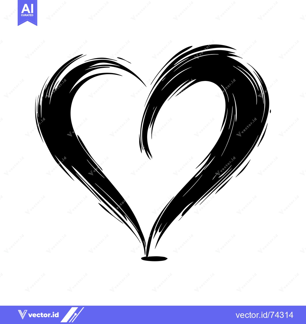 Premium Vector of Black and White Hand-Drawn Brushstroke Heart