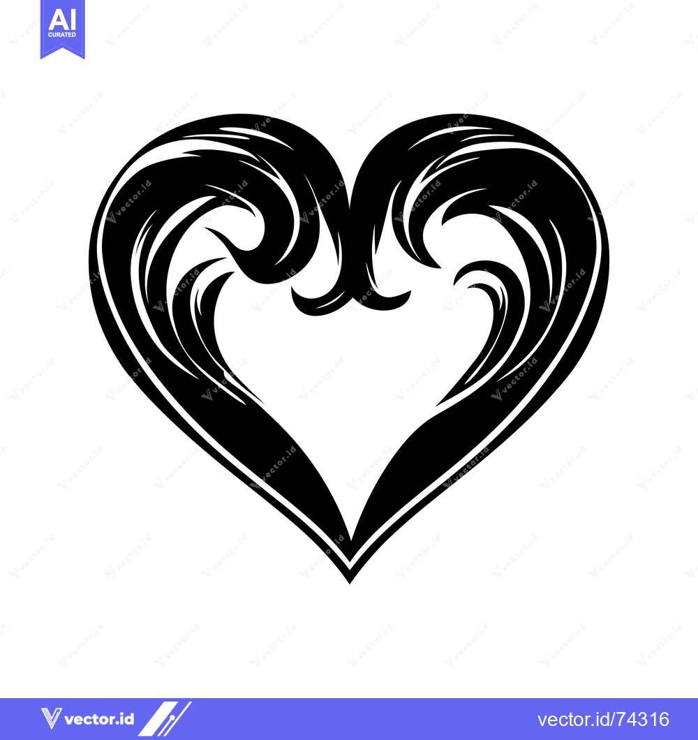 Premium Vector of A Black and White Stylized Heart with Intricate Curls