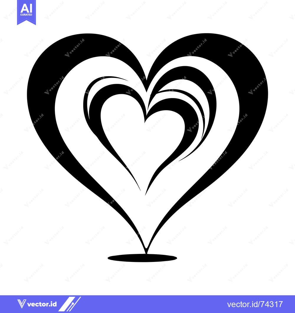 Premium Vector dari Black and white stylized heart with swirling lines