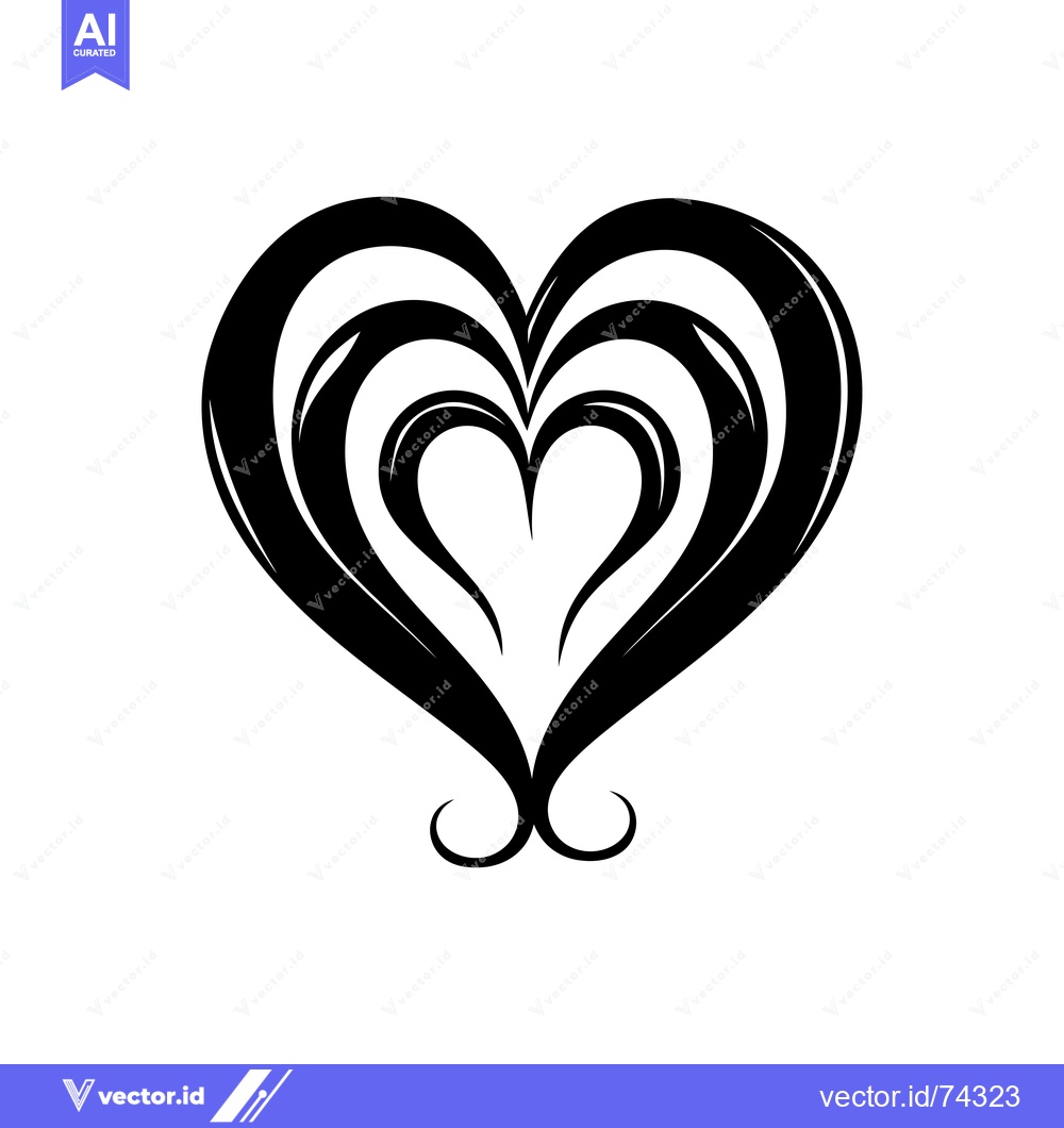 Premium Vector dari Stylized Black and White Heart with Swirls