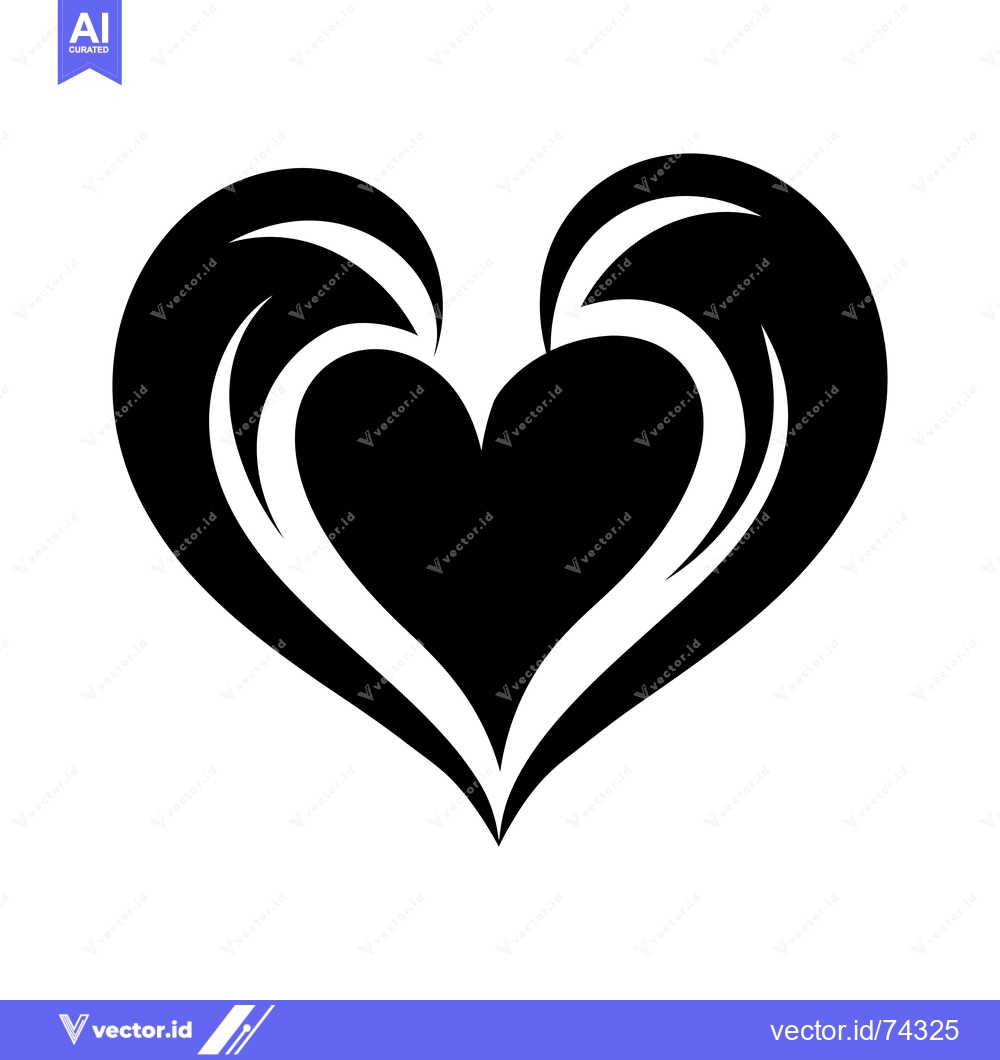 Premium Vector dari A Black and White Stylized Heart with Swirling Lines