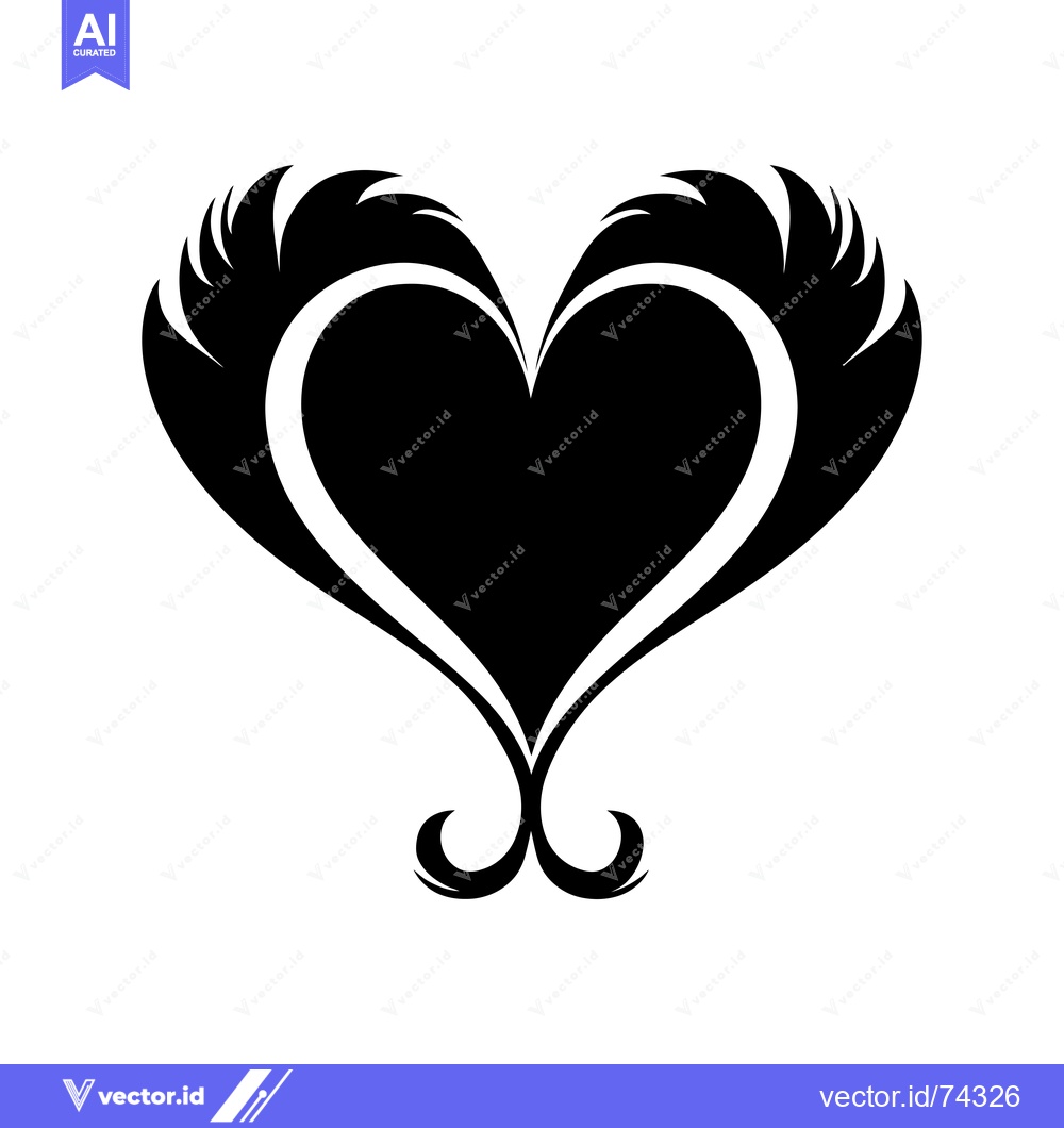 Premium Vector of Black and White Ornamental Heart with Curved Wings