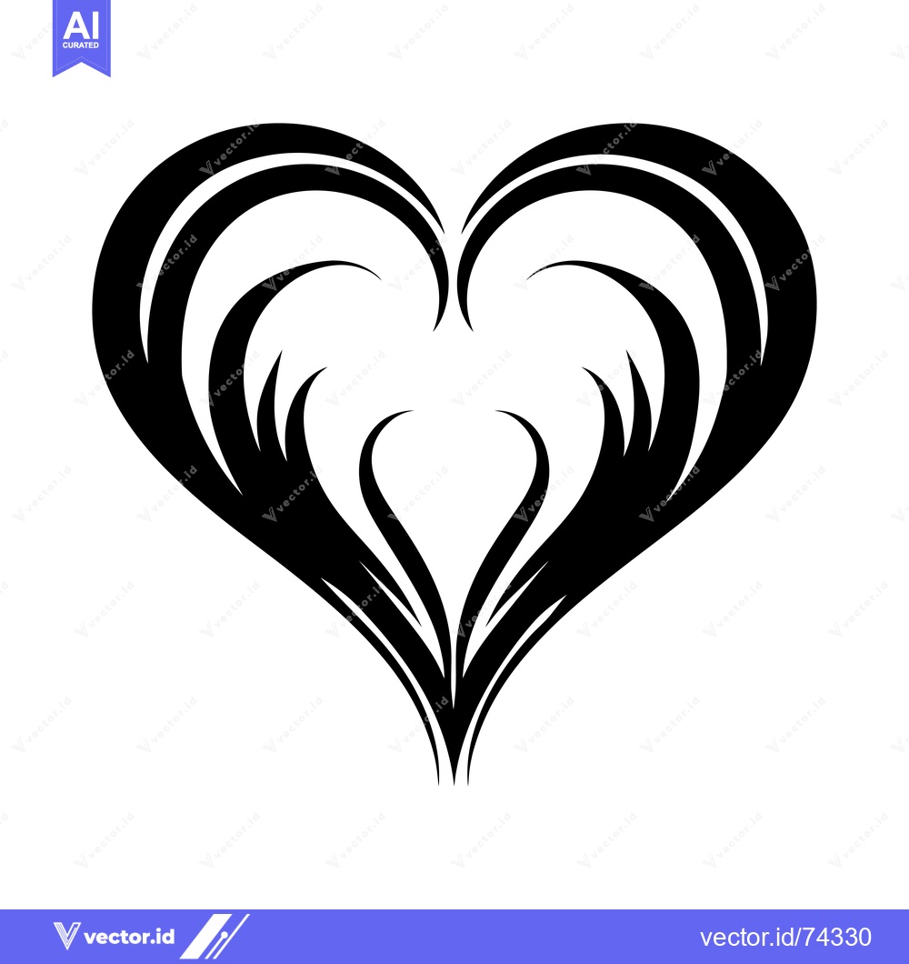 Premium Vector of Stylized Black Heart with Curvy and Swirling Details