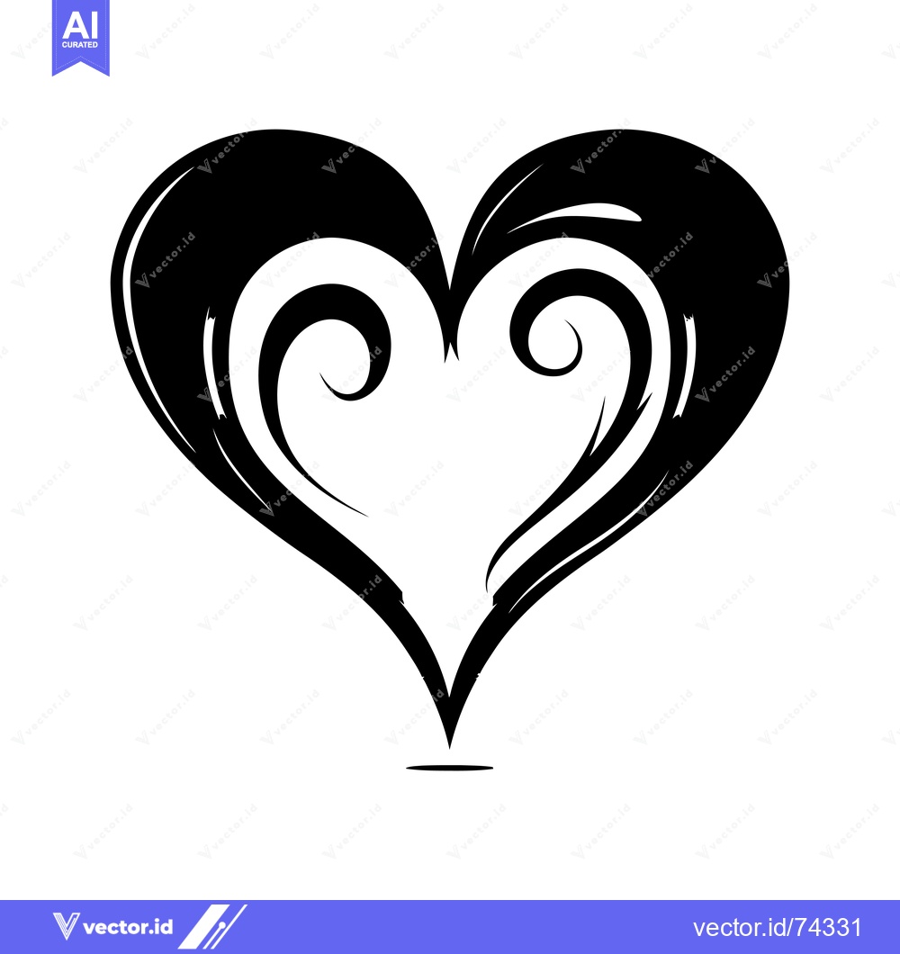 Premium Vector dari Black and White Hand-Drawn Heart with Swirls