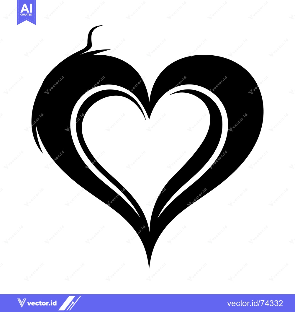 Premium Vector dari Black and white stylized heart design with a double outline