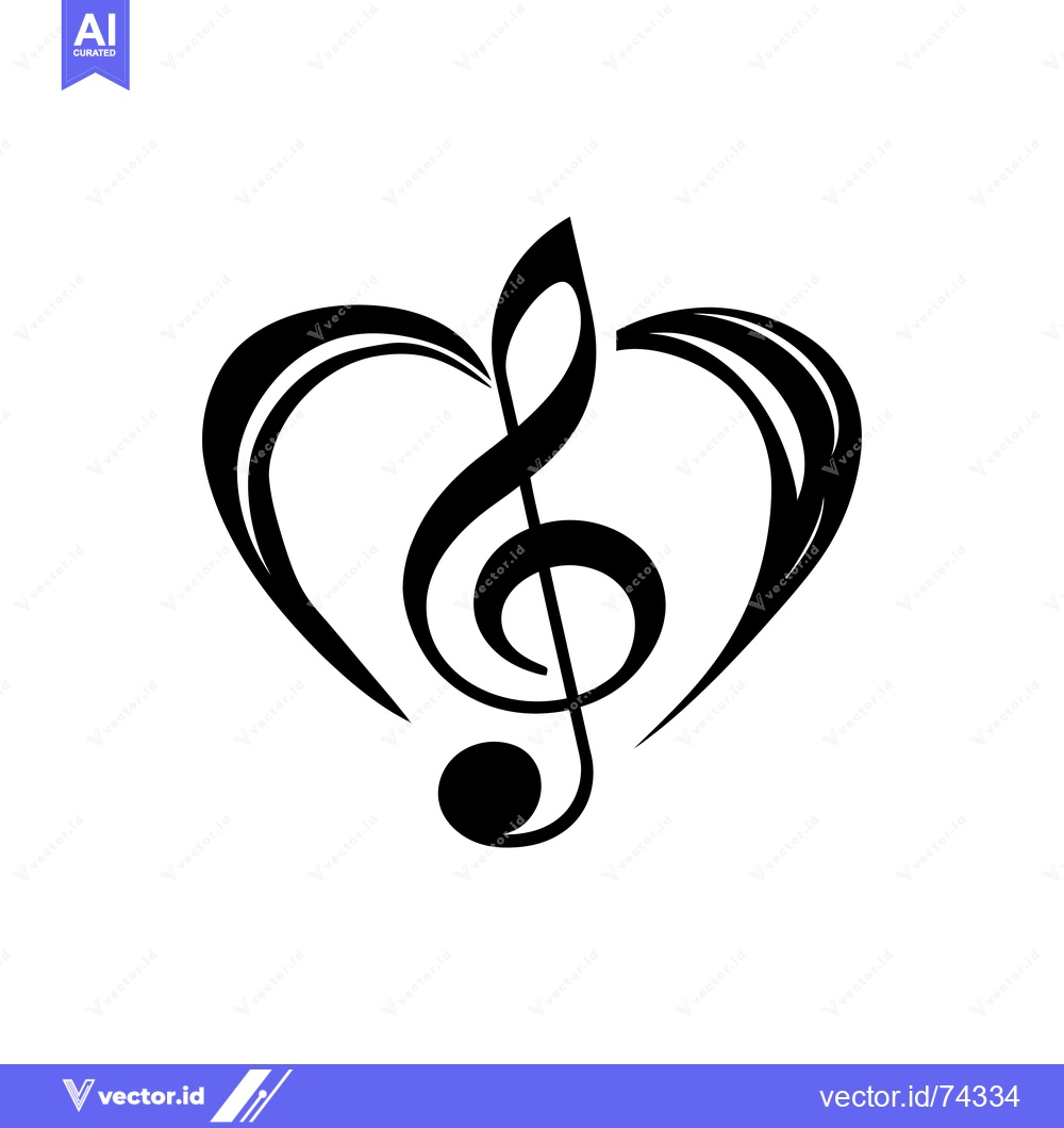 Premium Vector of A Black Treble Clef Inside a Heart-Shaped Design