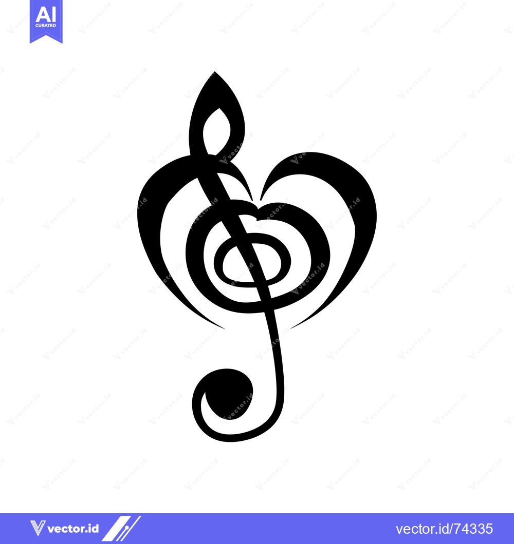Premium Vector dari Black and White Treble Clef Icon with a Heart Shape
