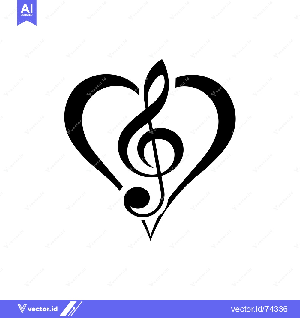 Premium Vector dari A black and white image of a treble clef inside a heart shape