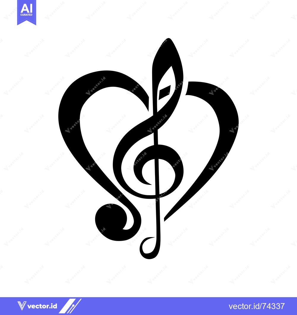 Premium Vector dari A black and white illustration of a treble clef inside a heart