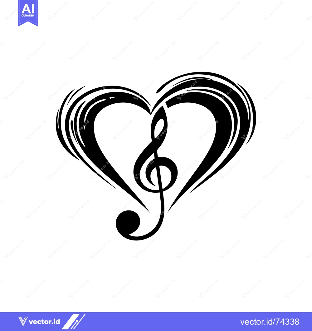 Premium Vector of Black and white illustration of a treble clef inside a heart shape