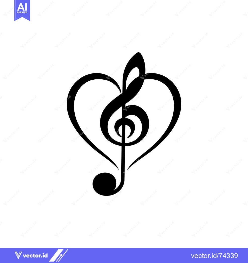 Premium Vector dari Black and White Treble Clef Inside a Heart Shape