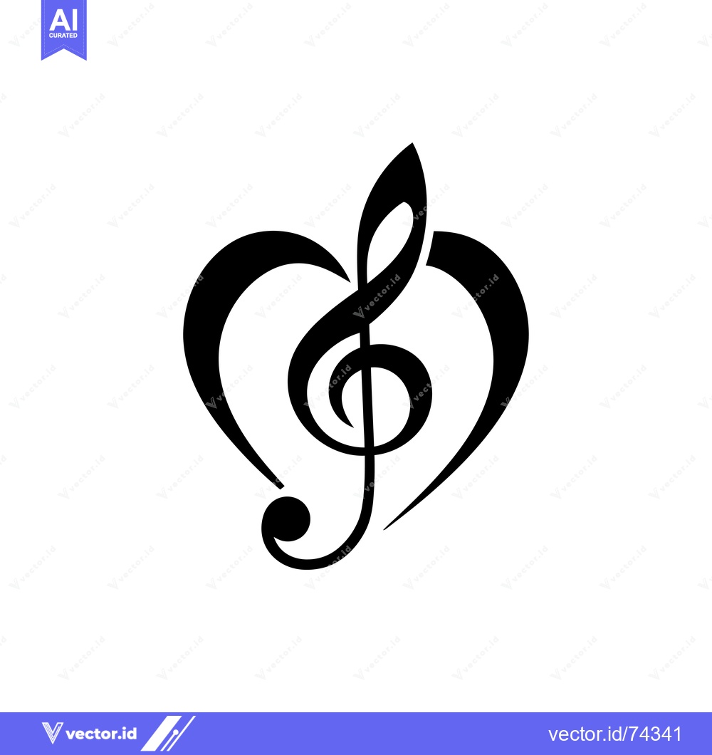Premium Vector of A Black and White Illustration of a Treble Clef Inside a Heart Shape