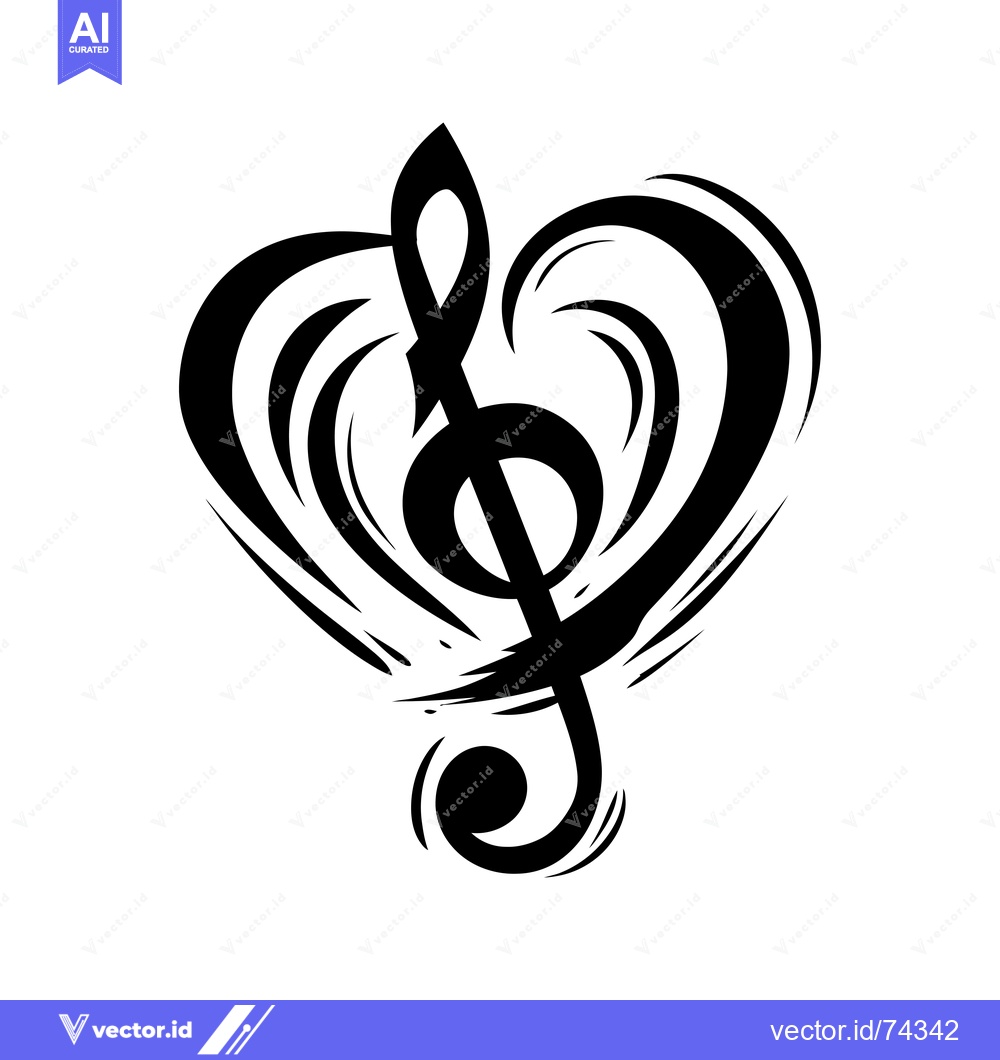 Premium Vector dari A black and white abstract representation of a treble clef inside a he