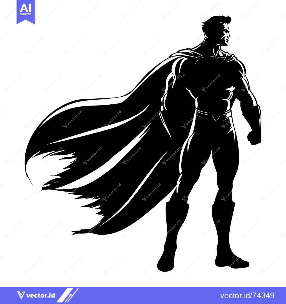 Premium Vector of Silhouette of a Superhero Standing with Cape Flowing