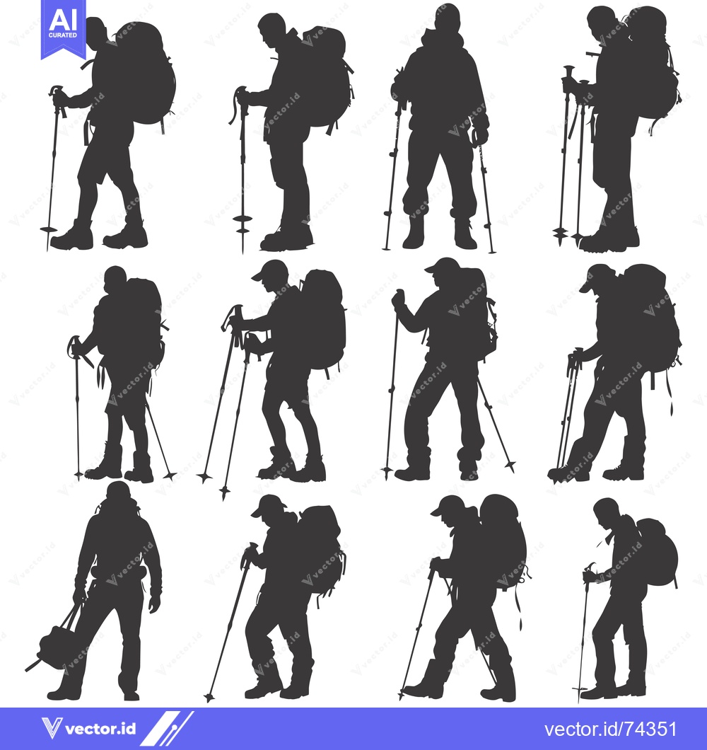 Premium Vector of Silhouettes of Hikers with Backpacks and Trekking Poles
