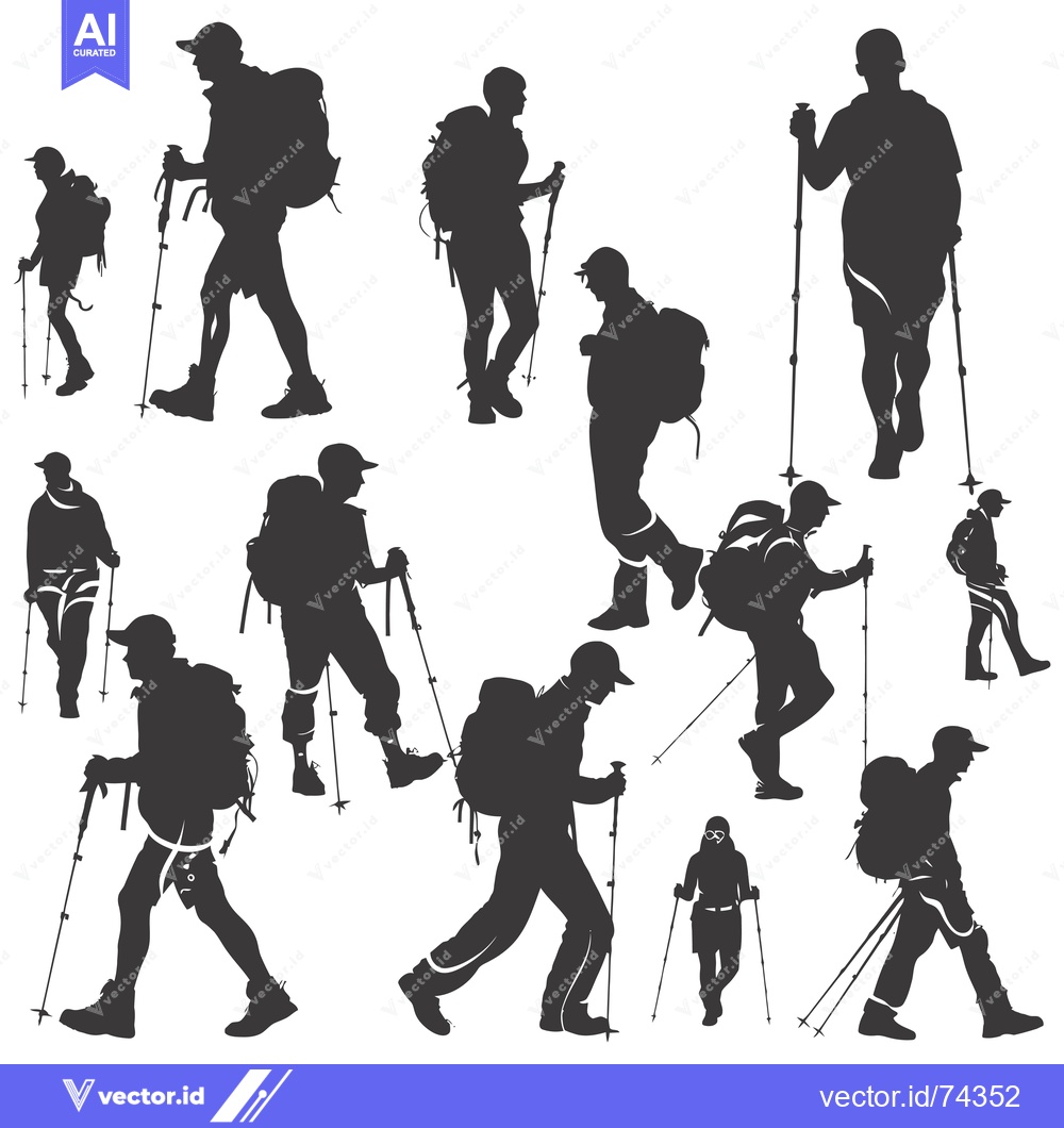 Premium Vector of Silhouettes of Hikers with Backpacks and Trekking Poles