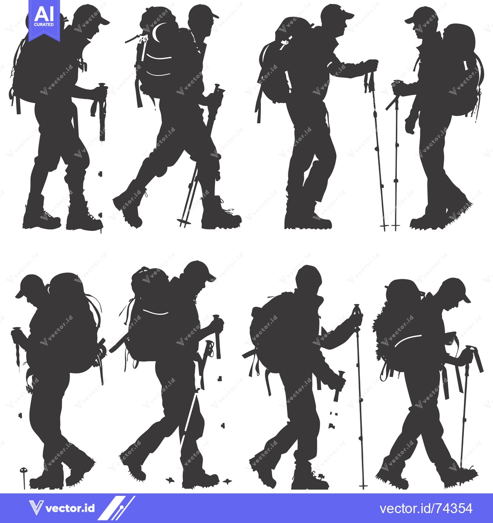 Premium Vector dari Silhouettes of Hikers with Backpacks and Trekking Poles