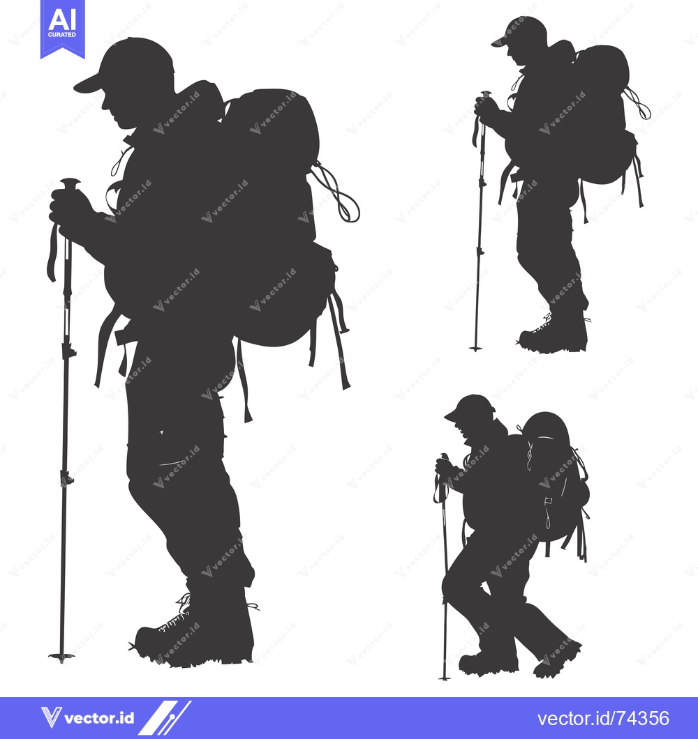 Premium Vector dari Three Silhouettes of Hikers with Backpacks and Trekking Poles