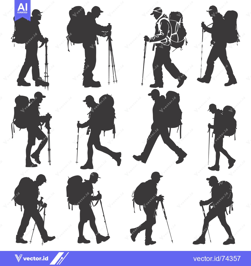 Premium Vector of Silhouettes of Hikers with Backpacks and Trekking Poles