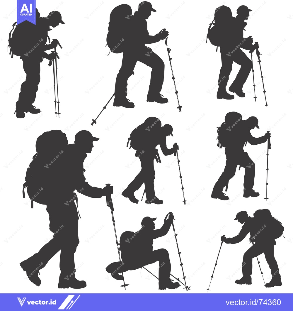 Premium Vector of Silhouettes of Hikers with Backpacks and Trekking Poles