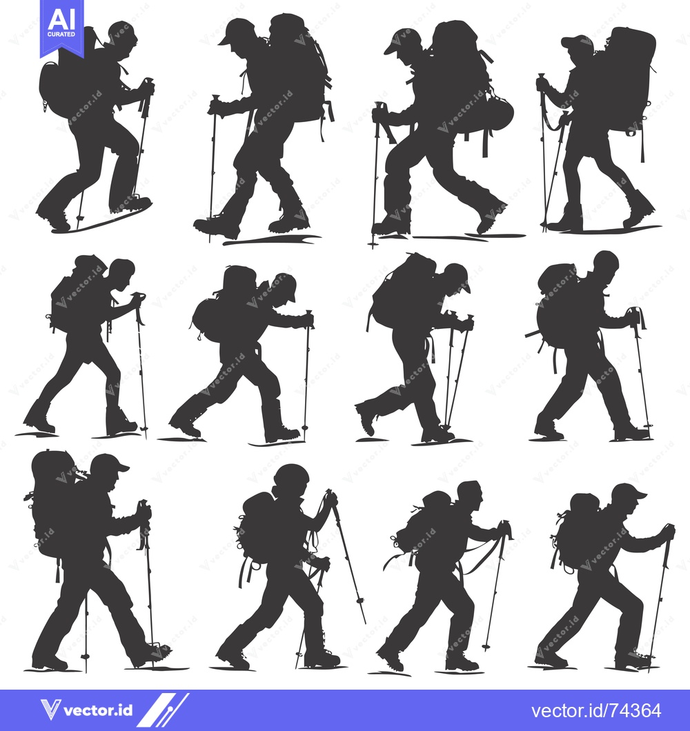 Premium Vector of Silhouette of Hikers With Backpacks and Trekking Poles