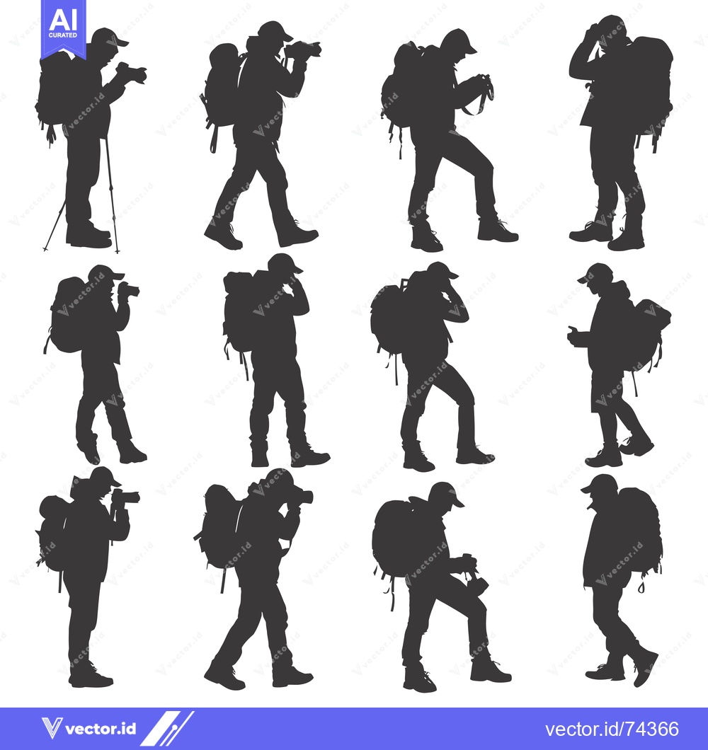 Premium Vector dari Silhouettes of Backpackers Engaging in Various Activities