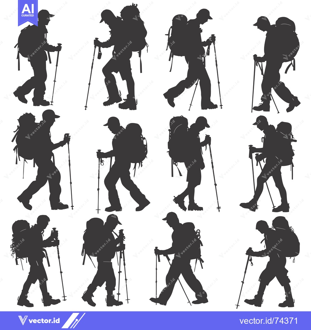 Premium Vector of Silhouette of Hikers with Backpacks and Trekking Poles