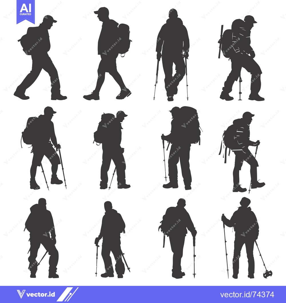 Premium Vector of Silhouettes of Hikers with Backpacks and Trekking Poles