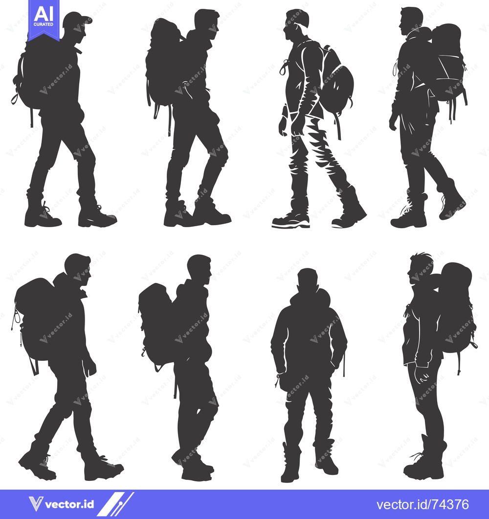 Premium Vector of Silhouettes of Eight Hikers with Backpacks