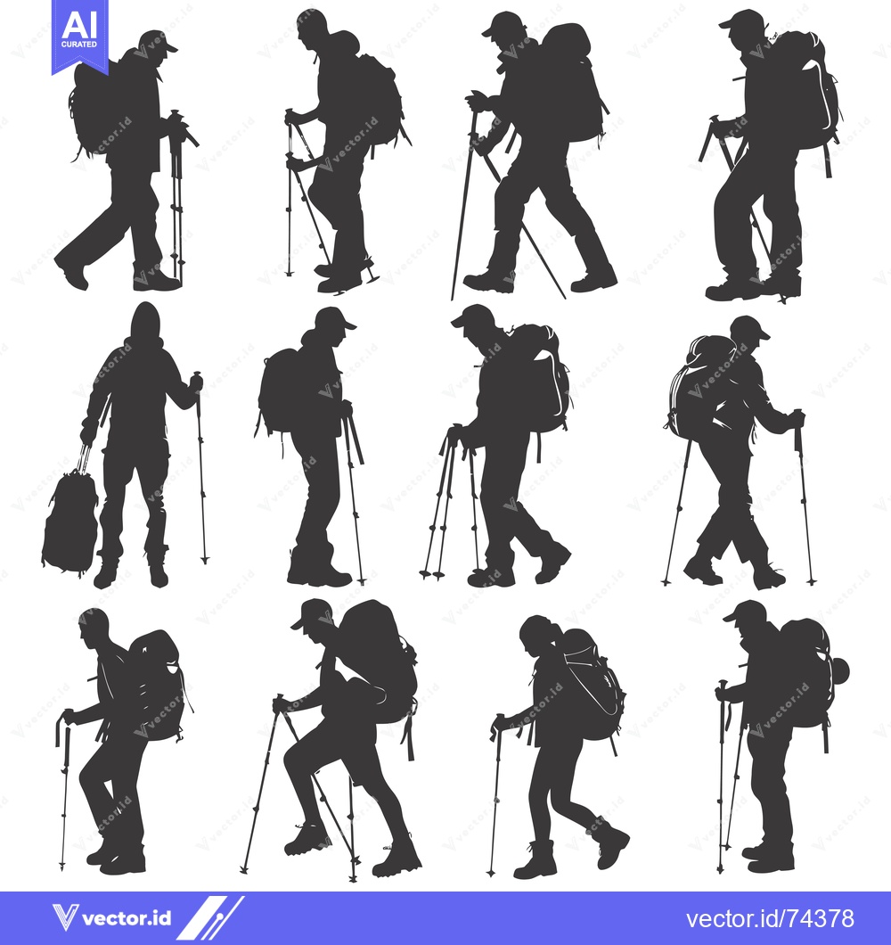 Premium Vector dari Silhouettes of Hikers with Backpacks and Trekking Poles